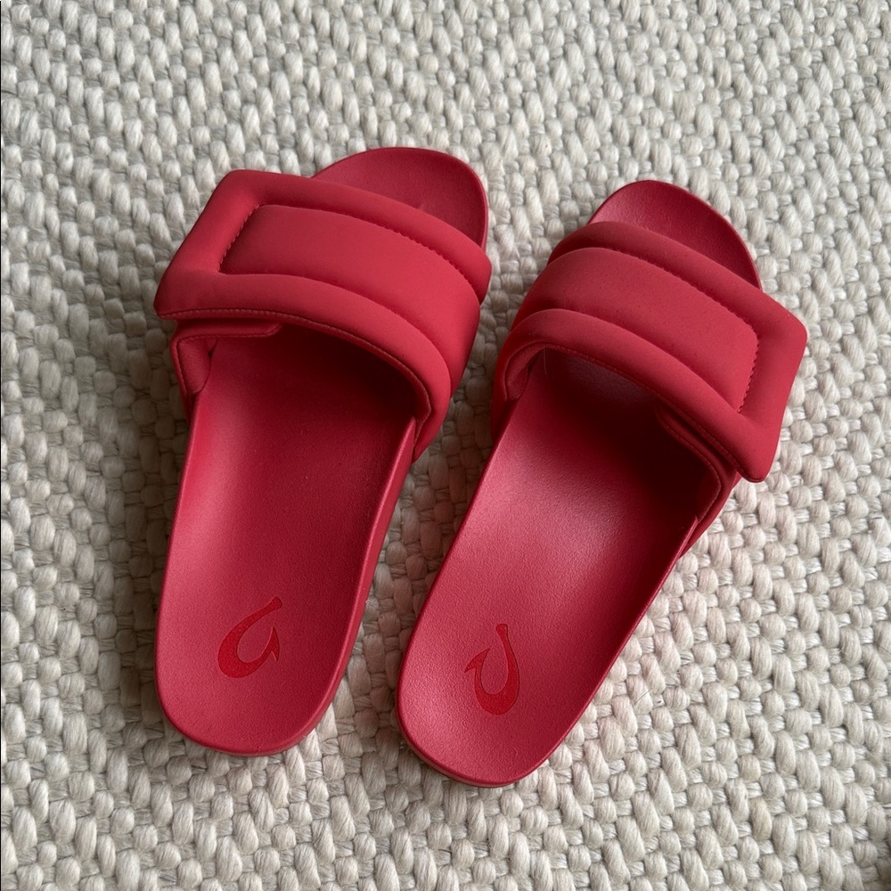 Olukai Red Slide Sandals with Padded Strap